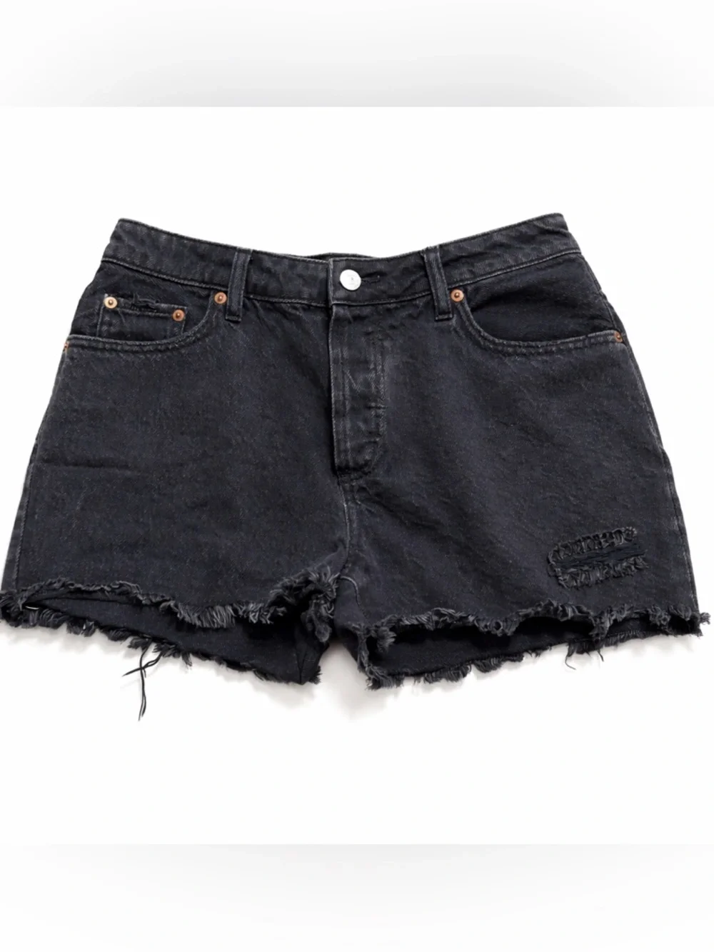 Black Distressed Denim Shorts High Rise Y2K Festival Cutoff Jean Shorts Size 26 - Picture 2 of 9